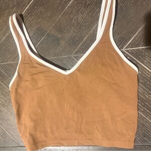 Offline by Aerie Real Me Seamless Crop Tank Tan White Trim Size M